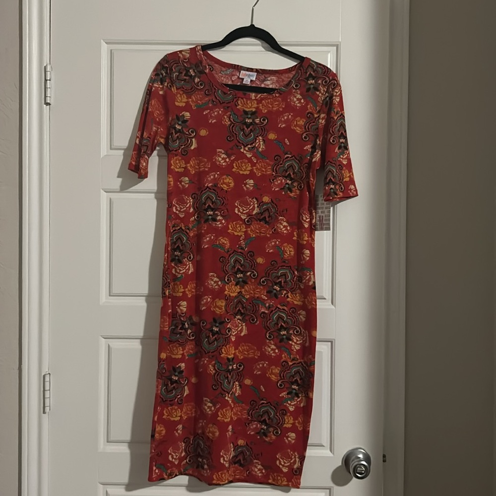 NWT Medium LuLaroe Julia dress multi floral geo print